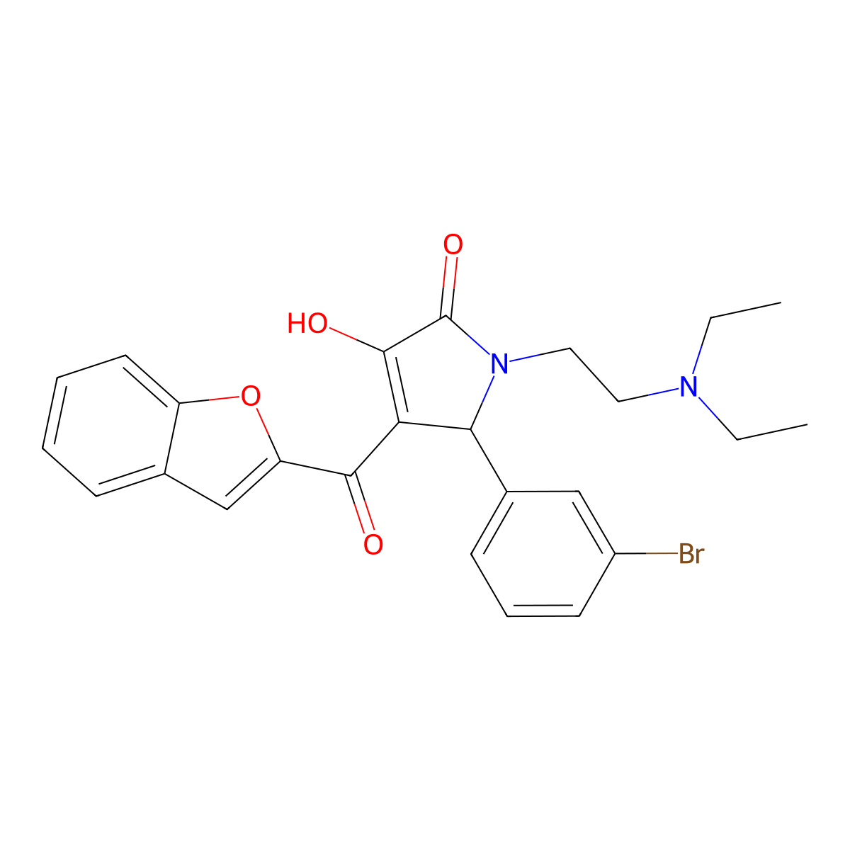 4-(1-benzofuran-2-ylcarbonyl)-5-(3-bromophenyl)-1-[2-(diethylamino)ethyl]-3-hydroxy-1,5-dihydro-2H-pyrrol-2-one molecular structure, CAS 618366-28-2