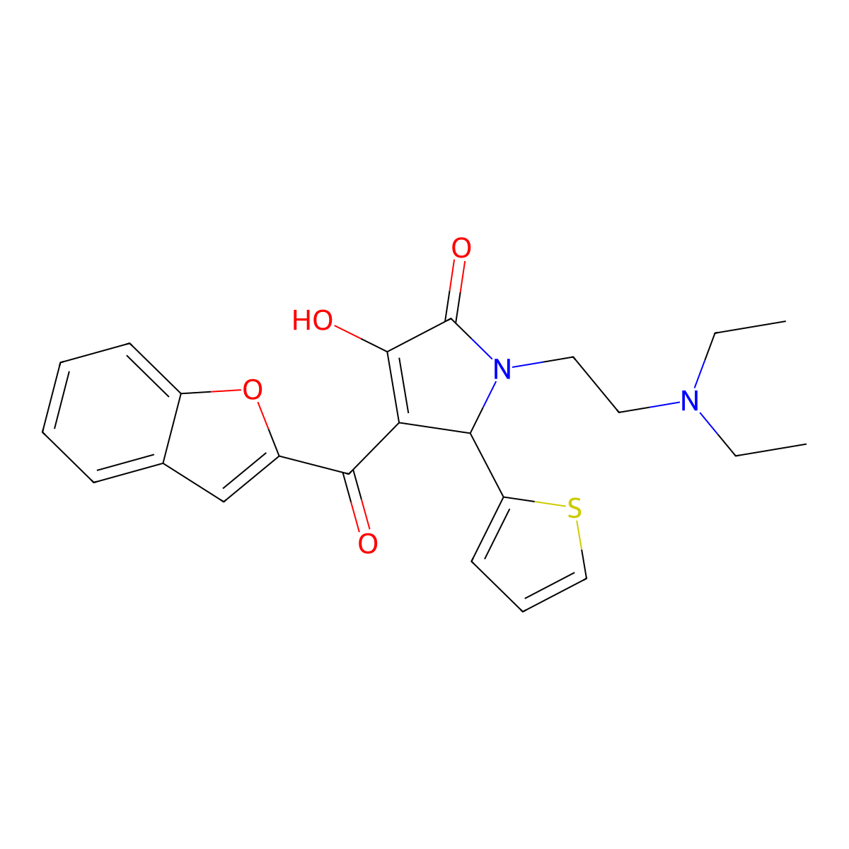 4-(1-benzofuran-2-ylcarbonyl)-1-[2-(diethylamino)ethyl]-3-hydroxy-5-(thiophen-2-yl)-1,5-dihydro-2H-pyrrol-2-one molecular structure, CAS 618366-33-9