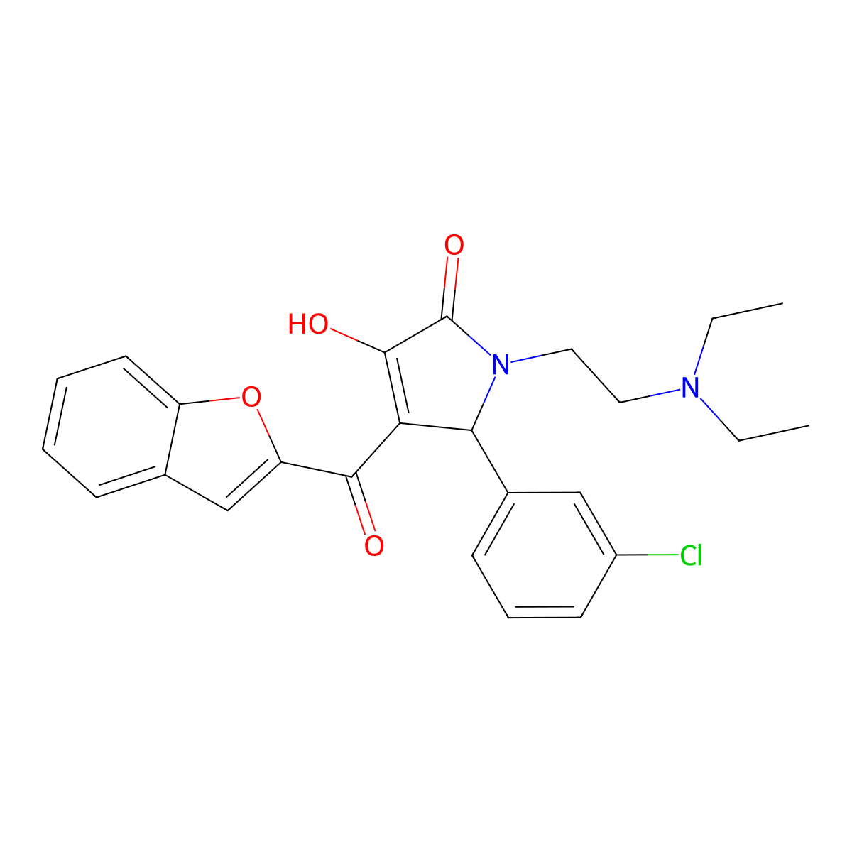 4-(1-benzofuran-2-ylcarbonyl)-5-(3-chlorophenyl)-1-[2-(diethylamino)ethyl]-3-hydroxy-1,5-dihydro-2H-pyrrol-2-one molecular structure, CAS 618366-64-6