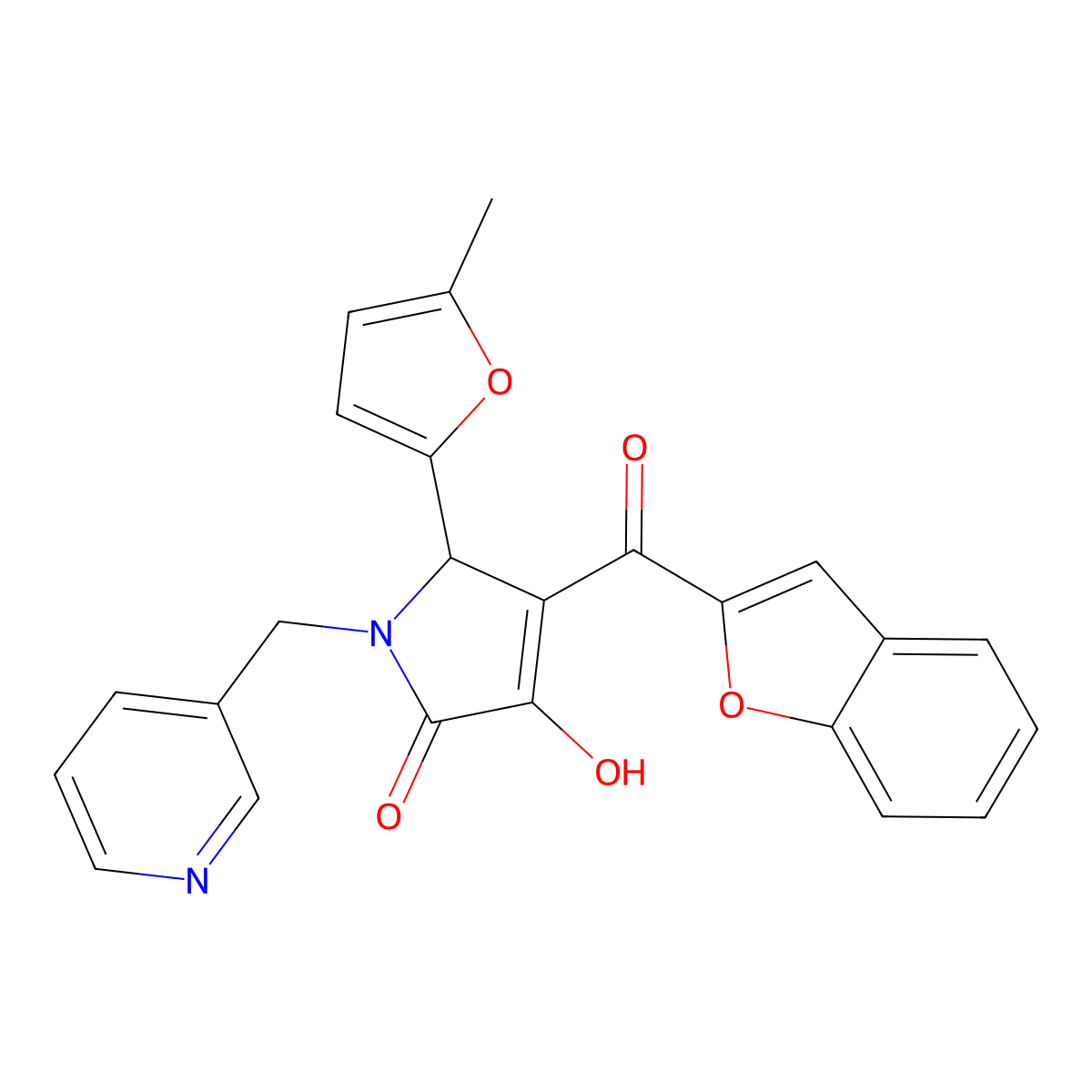 4-(1-benzofuran-2-carbonyl)-3-hydroxy-5-(5-methylfuran-2-yl)-1-[(pyridin-3-yl)methyl]-2,5-dihydro-1H-pyrrol-2-one molecular structure, CAS 618368-38-0