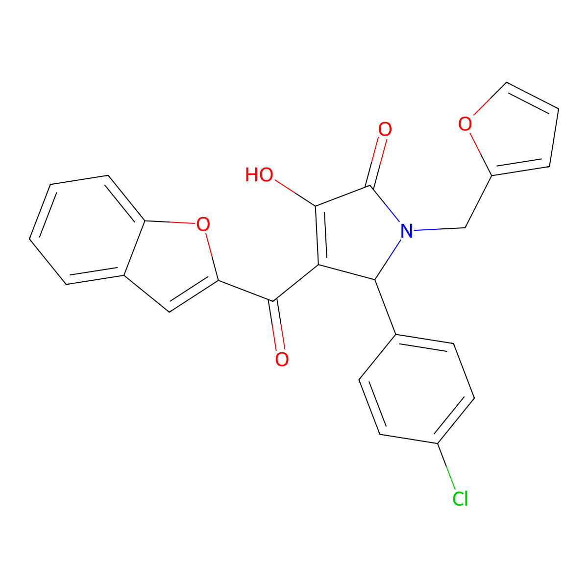 4-(1-benzofuran-2-ylcarbonyl)-5-(4-chlorophenyl)-1-(furan-2-ylmethyl)-3-hydroxy-1,5-dihydro-2H-pyrrol-2-one molecular structure, CAS 618368-40-4