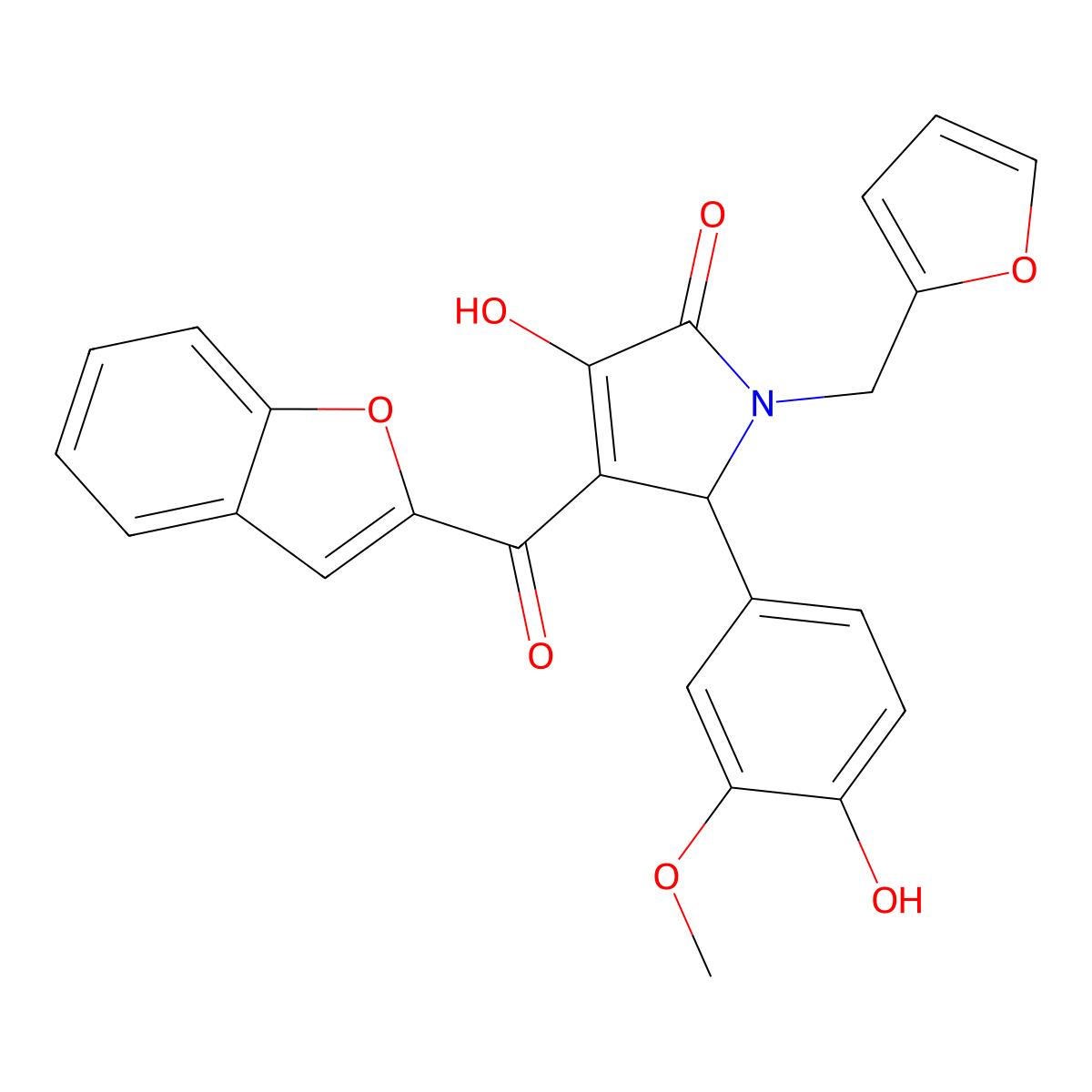 4-(1-benzofuran-2-carbonyl)-1-[(furan-2-yl)methyl]-3-hydroxy-5-(4-hydroxy-3-methoxyphenyl)-2,5-dihydro-1H-pyrrol-2-one molecular structure, CAS 618368-60-8