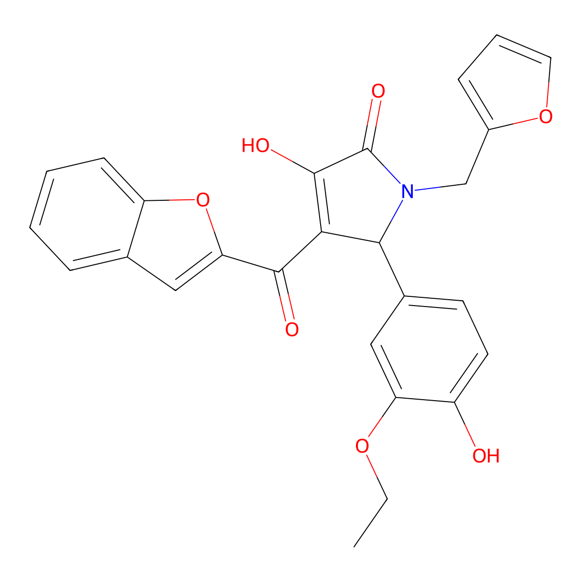 3-(1-benzofuran-2-carbonyl)-2-(3-ethoxy-4-hydroxyphenyl)-1-(furan-2-ylmethyl)-4-hydroxy-2H-pyrrol-5-one molecular structure, CAS 618368-61-9