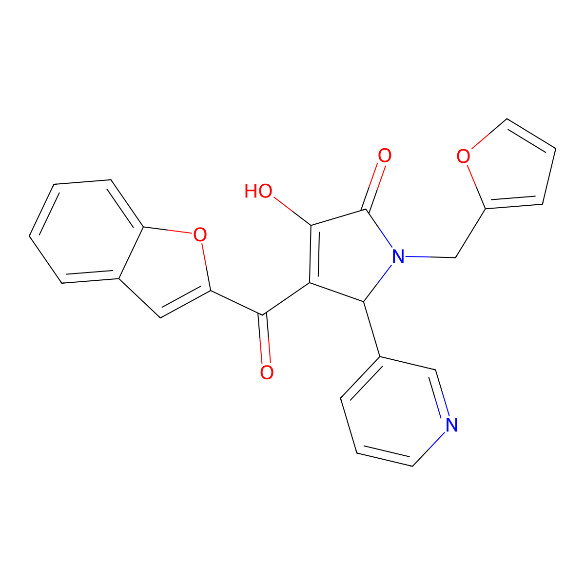 4-(1-benzofuran-2-ylcarbonyl)-1-(2-furylmethyl)-3-hydroxy-5-(3-pyridinyl)-1,5-dihydro-2H-pyrrol-2-one molecular structure, CAS 618368-67-5
