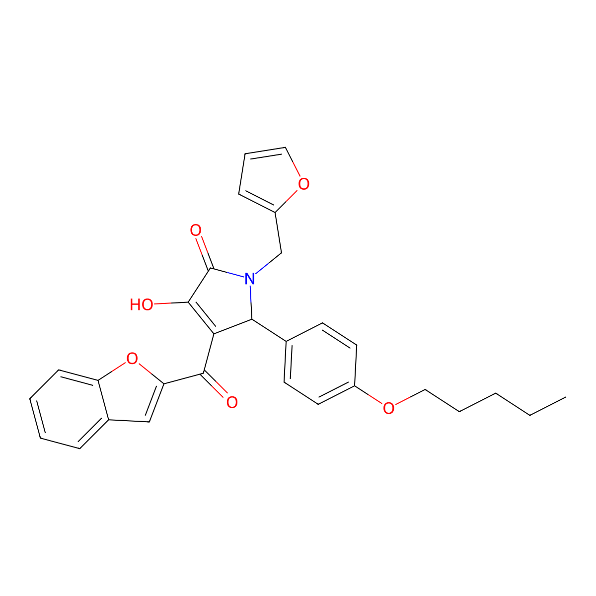 4-(1-benzofuran-2-ylcarbonyl)-1-(furan-2-ylmethyl)-3-hydroxy-5-[4-(pentyloxy)phenyl]-1,5-dihydro-2H-pyrrol-2-one molecular structure, CAS 618368-77-7
