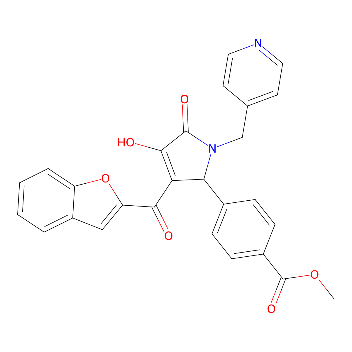methyl 4-[3-(1-benzofuran-2-carbonyl)-4-hydroxy-5-oxo-1-[(pyridin-4-yl)methyl]-2,5-dihydro-1H-pyrrol-2-yl]benzoate molecular structure, CAS 618369-26-9