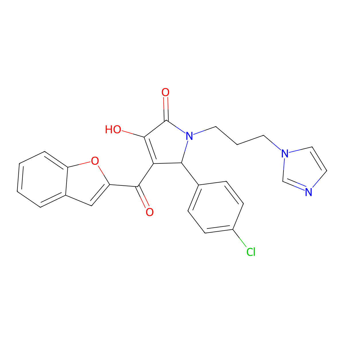 3-(1-benzofuran-2-carbonyl)-2-(4-chlorophenyl)-4-hydroxy-1-(3-imidazol-1-ylpropyl)-2H-pyrrol-5-one molecular structure, CAS 618369-32-7