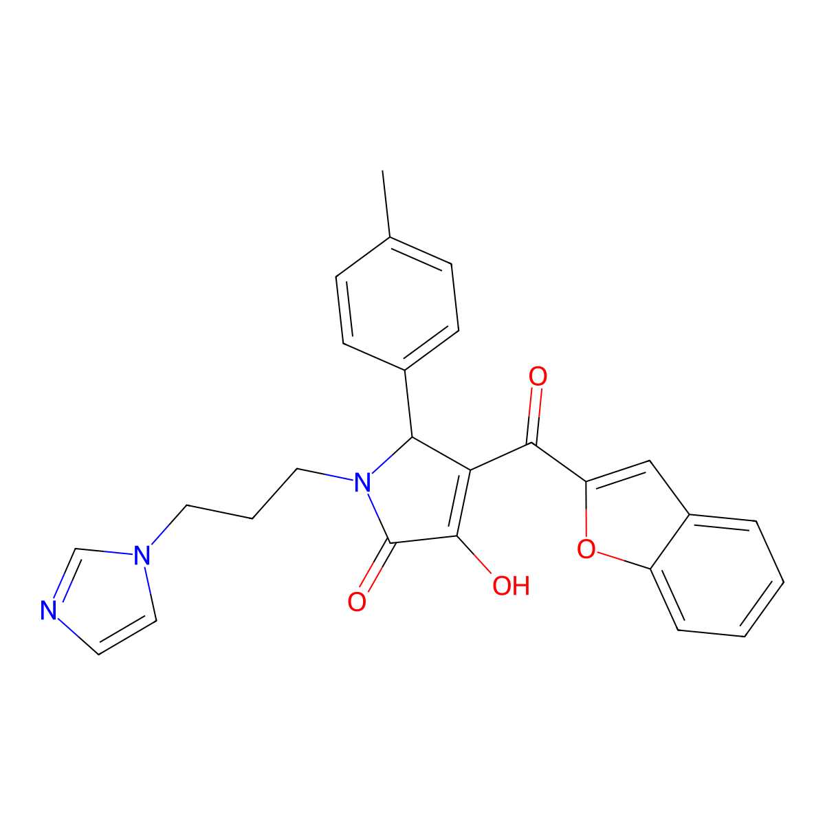 3-(1-benzofuran-2-carbonyl)-4-hydroxy-1-(3-imidazol-1-ylpropyl)-2-(4-methylphenyl)-2H-pyrrol-5-one molecular structure, CAS 618369-33-8