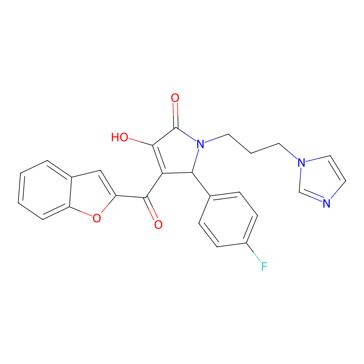 1-(3-(1H-imidazol-1-yl)propyl)-4-(benzofuran-2-carbonyl)-5-(4-fluorophenyl)-3-hydroxy-1H-pyrrol-2(5H)-one molecular structure, CAS 618369-37-2