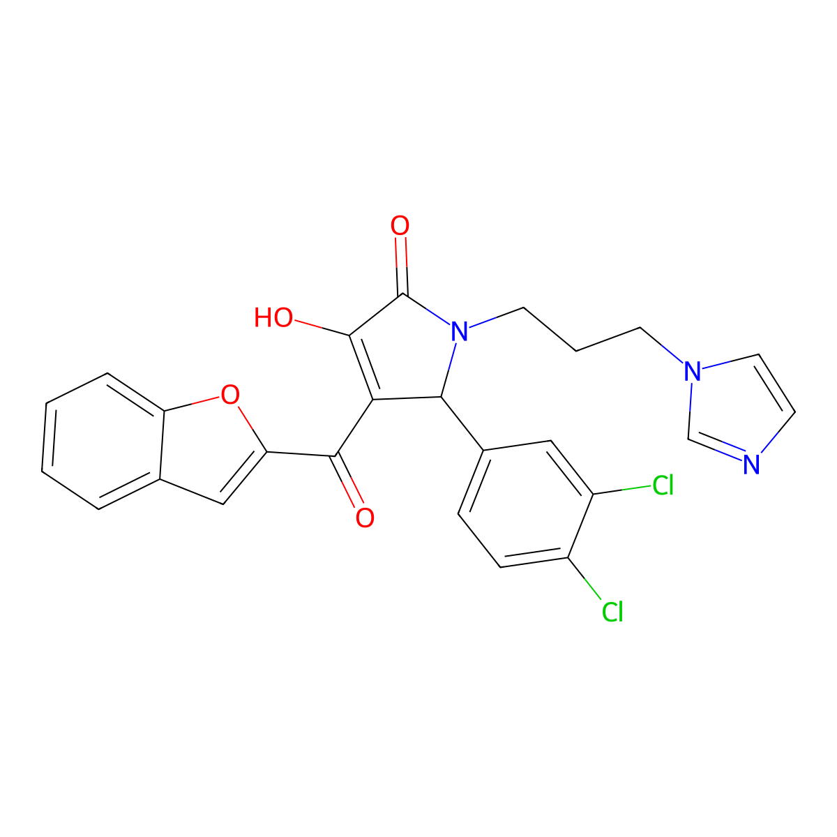 4-(1-benzofuran-2-carbonyl)-5-(3,4-dichlorophenyl)-3-hydroxy-1-[3-(1H-imidazol-1-yl)propyl]-2,5-dihydro-1H-pyrrol-2-one molecular structure, CAS 618369-38-3