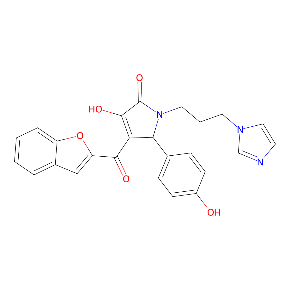 4-(1-benzofuran-2-carbonyl)-3-hydroxy-5-(4-hydroxyphenyl)-1-[3-(1H-imidazol-1-yl)propyl]-2,5-dihydro-1H-pyrrol-2-one molecular structure, CAS 618369-41-8