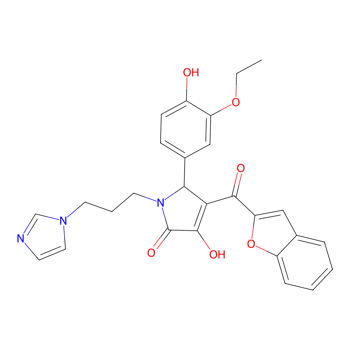4-(1-benzofuran-2-carbonyl)-5-(3-ethoxy-4-hydroxyphenyl)-3-hydroxy-1-[3-(1H-imidazol-1-yl)propyl]-2,5-dihydro-1H-pyrrol-2-one molecular structure, CAS 618369-49-6