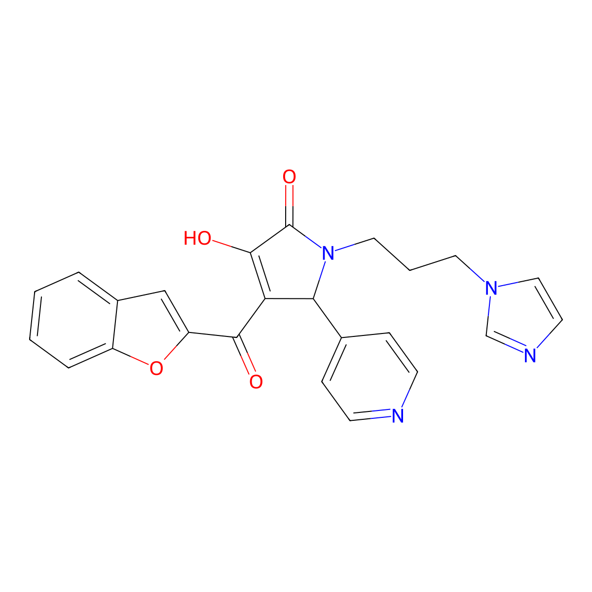 3-(1-benzofuran-2-carbonyl)-4-hydroxy-1-(3-imidazol-1-ylpropyl)-2-pyridin-4-yl-2H-pyrrol-5-one molecular structure, CAS 618369-52-1