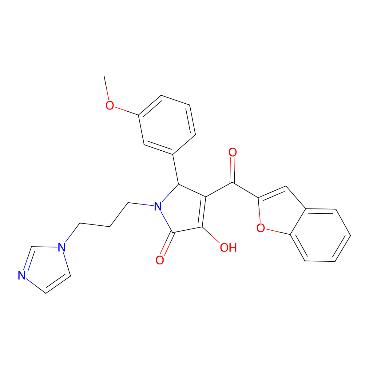 4-(Benzo[d]furan-2-ylcarbonyl)-3-hydroxy-1-(3-imidazolylpropyl)-5-(3-methoxyph enyl)-3-pyrrolin-2-one molecular structure, CAS 618369-54-3