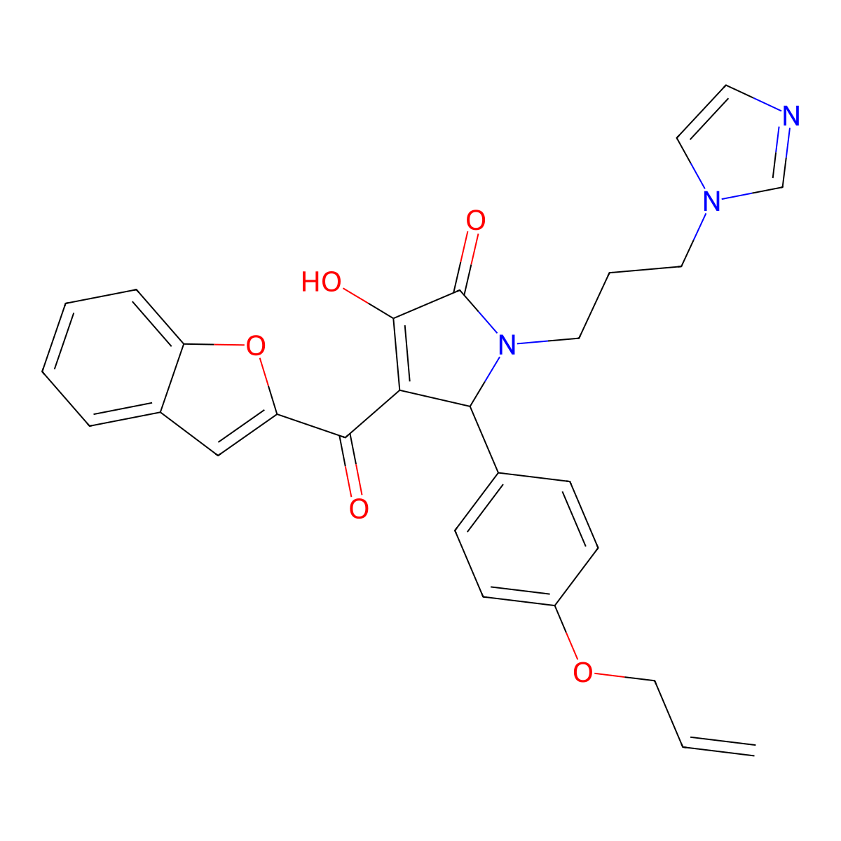 3-(1-benzofuran-2-carbonyl)-4-hydroxy-1-(3-imidazol-1-ylpropyl)-2-(4-prop-2-enoxyphenyl)-2H-pyrrol-5-one molecular structure, CAS 618369-58-7
