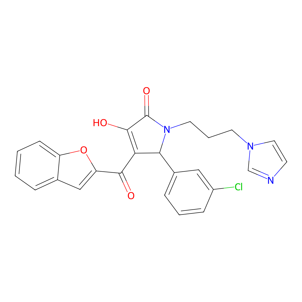 4-(1-benzofuran-2-ylcarbonyl)-5-(3-chlorophenyl)-3-hydroxy-1-[3-(1H-imidazol-1-yl)propyl]-1,5-dihydro-2H-pyrrol-2-one molecular structure, CAS 618369-71-4