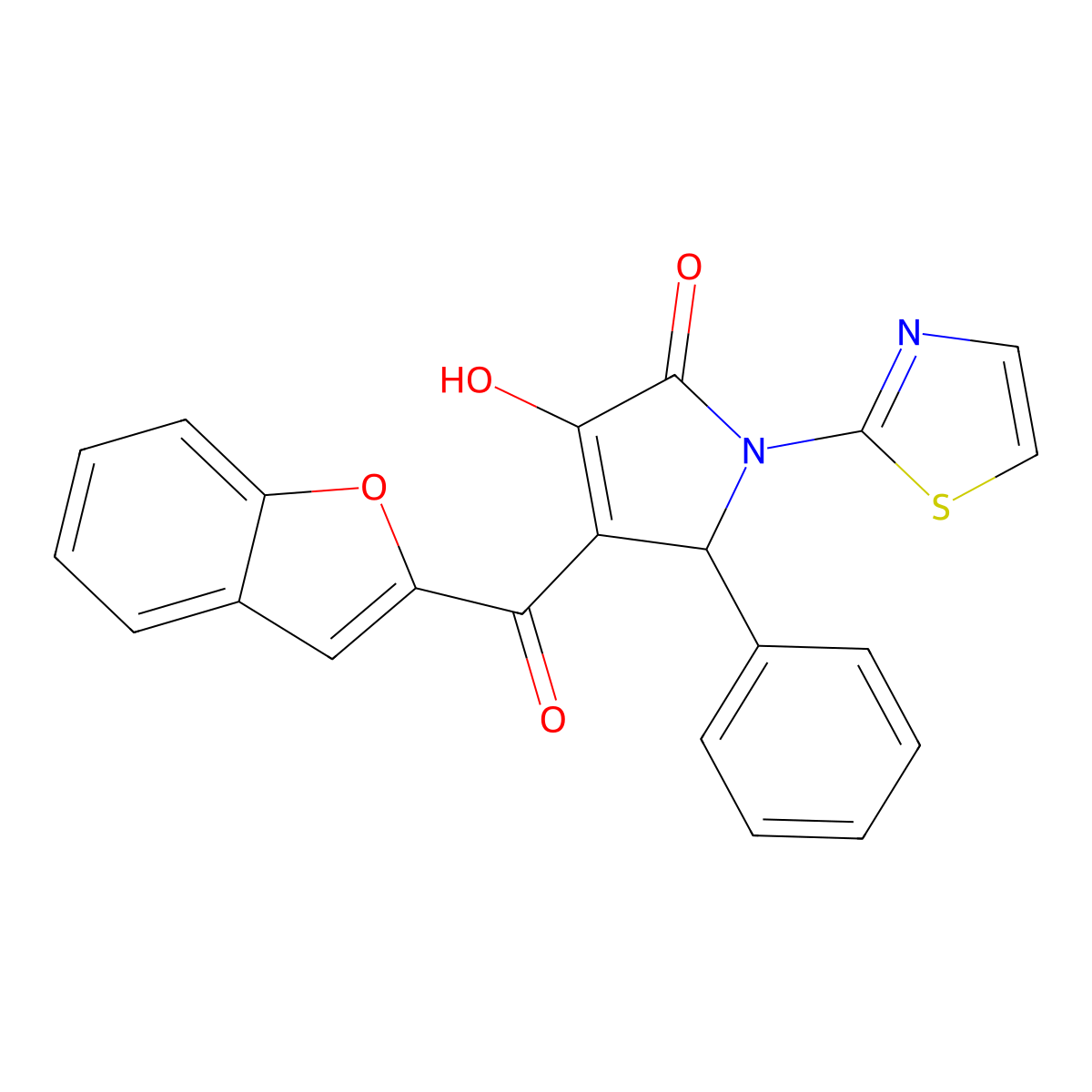 4-(benzofuran-2-carbonyl)-3-hydroxy-5-phenyl-1-(thiazol-2-yl)-1H-pyrrol-2(5H)-one molecular structure, CAS 618369-74-7