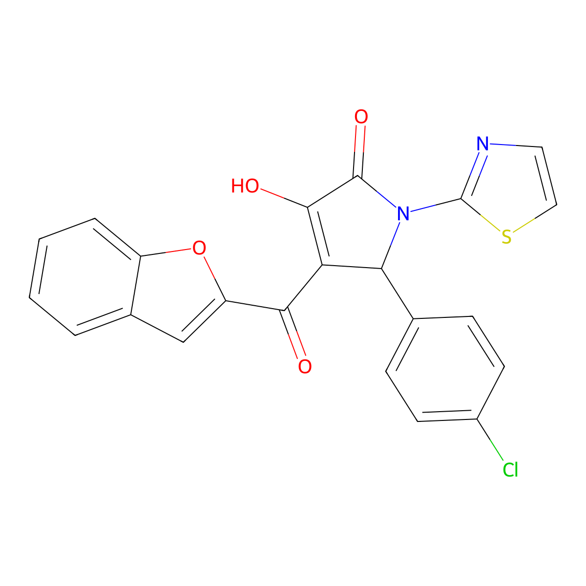 4-(benzofuran-2-carbonyl)-5-(4-chlorophenyl)-3-hydroxy-1-(thiazol-2-yl)-1H-pyrrol-2(5H)-one molecular structure, CAS 618369-75-8