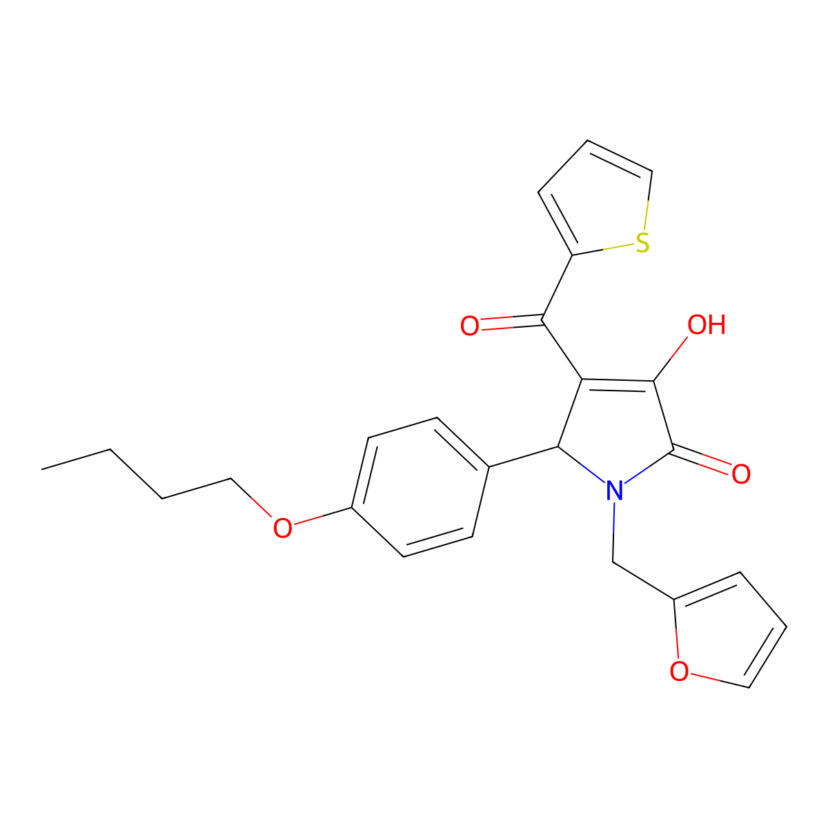 2-(4-butoxyphenyl)-1-(furan-2-ylmethyl)-4-hydroxy-3-(thiophene-2-carbonyl)-2H-pyrrol-5-one molecular structure, CAS 618372-53-5