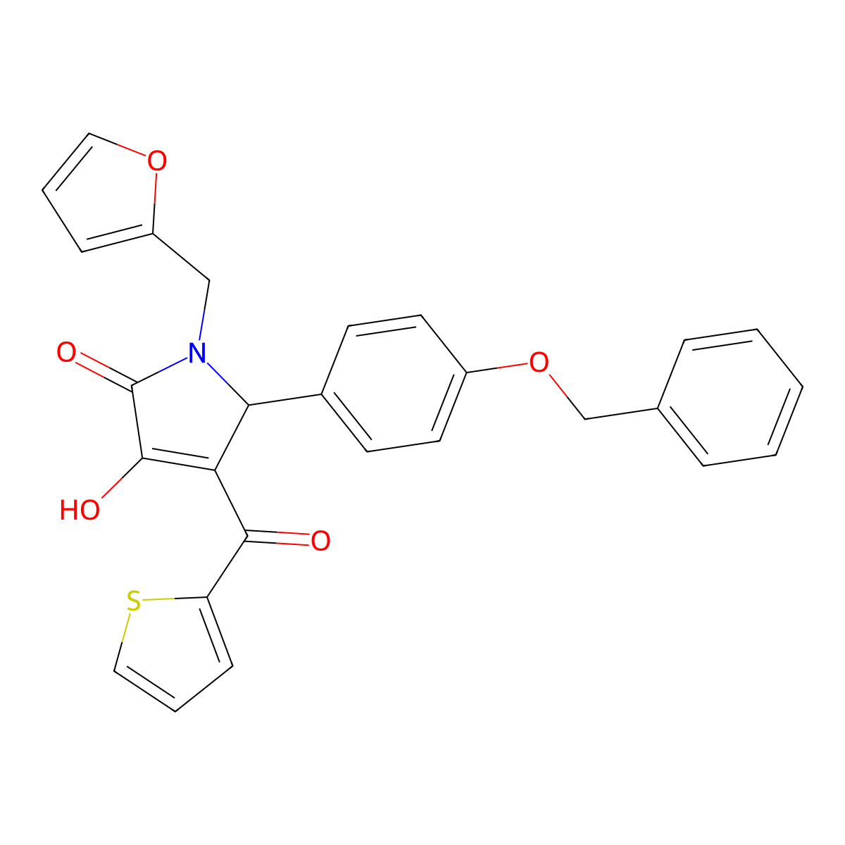 5-[4-(benzyloxy)phenyl]-1-(furan-2-ylmethyl)-3-hydroxy-4-(thiophen-2-ylcarbonyl)-1,5-dihydro-2H-pyrrol-2-one molecular structure, CAS 618373-32-3