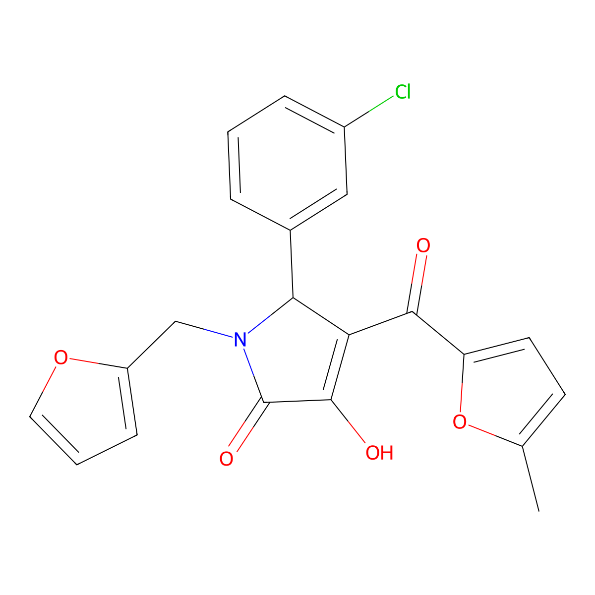 5-(3-chlorophenyl)-1-(2-furylmethyl)-3-hydroxy-4-(5-methyl-2-furoyl)-1,5-dihydro-2H-pyrrol-2-one molecular structure, CAS 618373-70-9