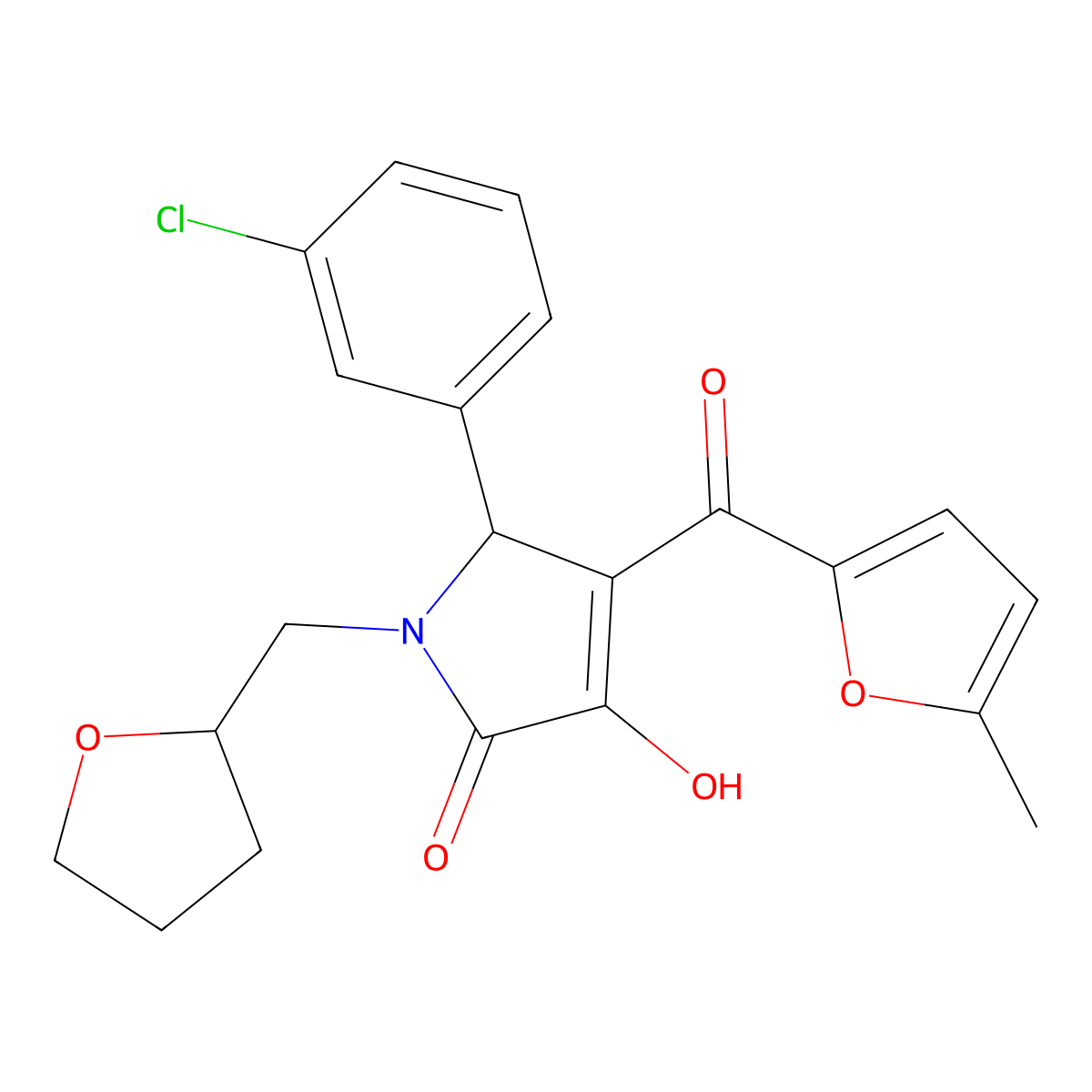 2-(3-chlorophenyl)-4-hydroxy-3-(5-methylfuran-2-carbonyl)-1-(oxolan-2-ylmethyl)-2H-pyrrol-5-one molecular structure, CAS 618373-88-9
