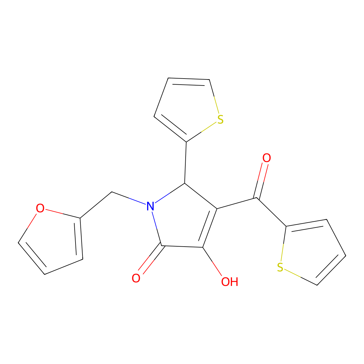 1-(furan-2-ylmethyl)-4-hydroxy-3-(thiophene-2-carbonyl)-2-thiophen-2-yl-2H-pyrrol-5-one molecular structure, CAS 618376-04-8