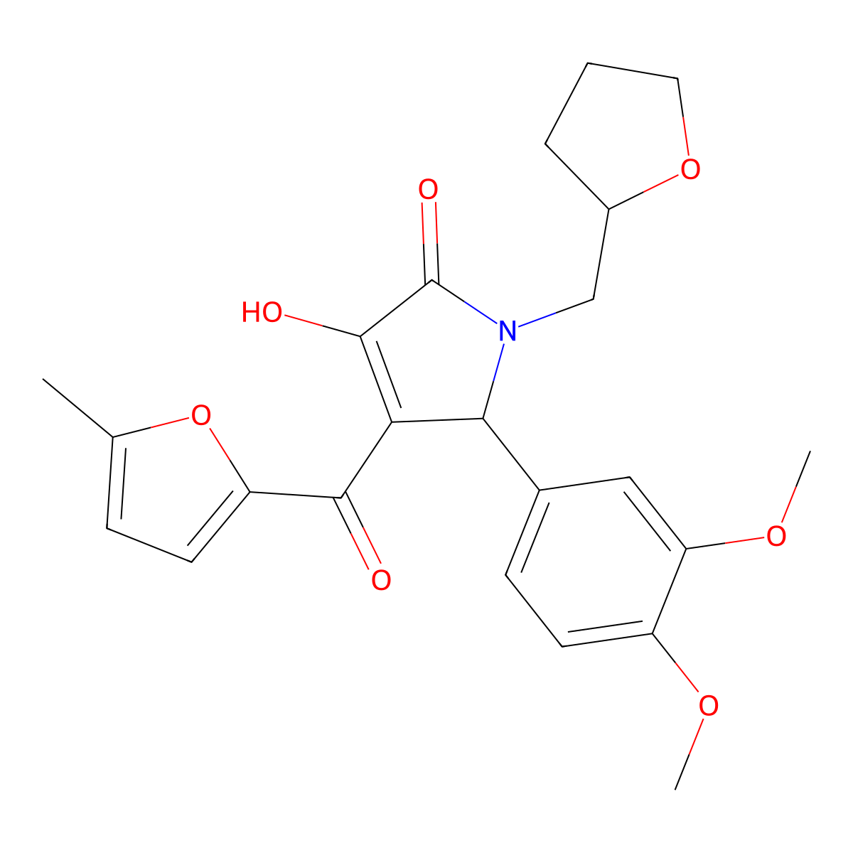 2-(3,4-dimethoxyphenyl)-4-hydroxy-3-(5-methylfuran-2-carbonyl)-1-(oxolan-2-ylmethyl)-2H-pyrrol-5-one molecular structure, CAS 618376-47-9