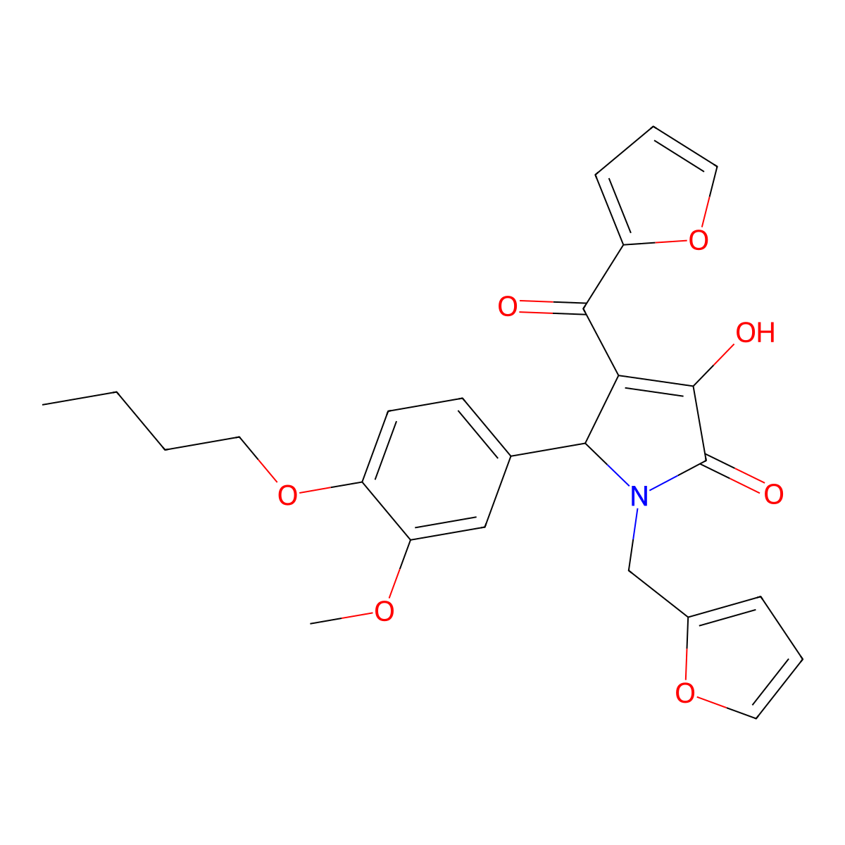 5-(4-butoxy-3-methoxyphenyl)-4-(furan-2-carbonyl)-1-[(furan-2-yl)methyl]-3-hydroxy-2,5-dihydro-1H-pyrrol-2-one molecular structure, CAS 618379-72-9