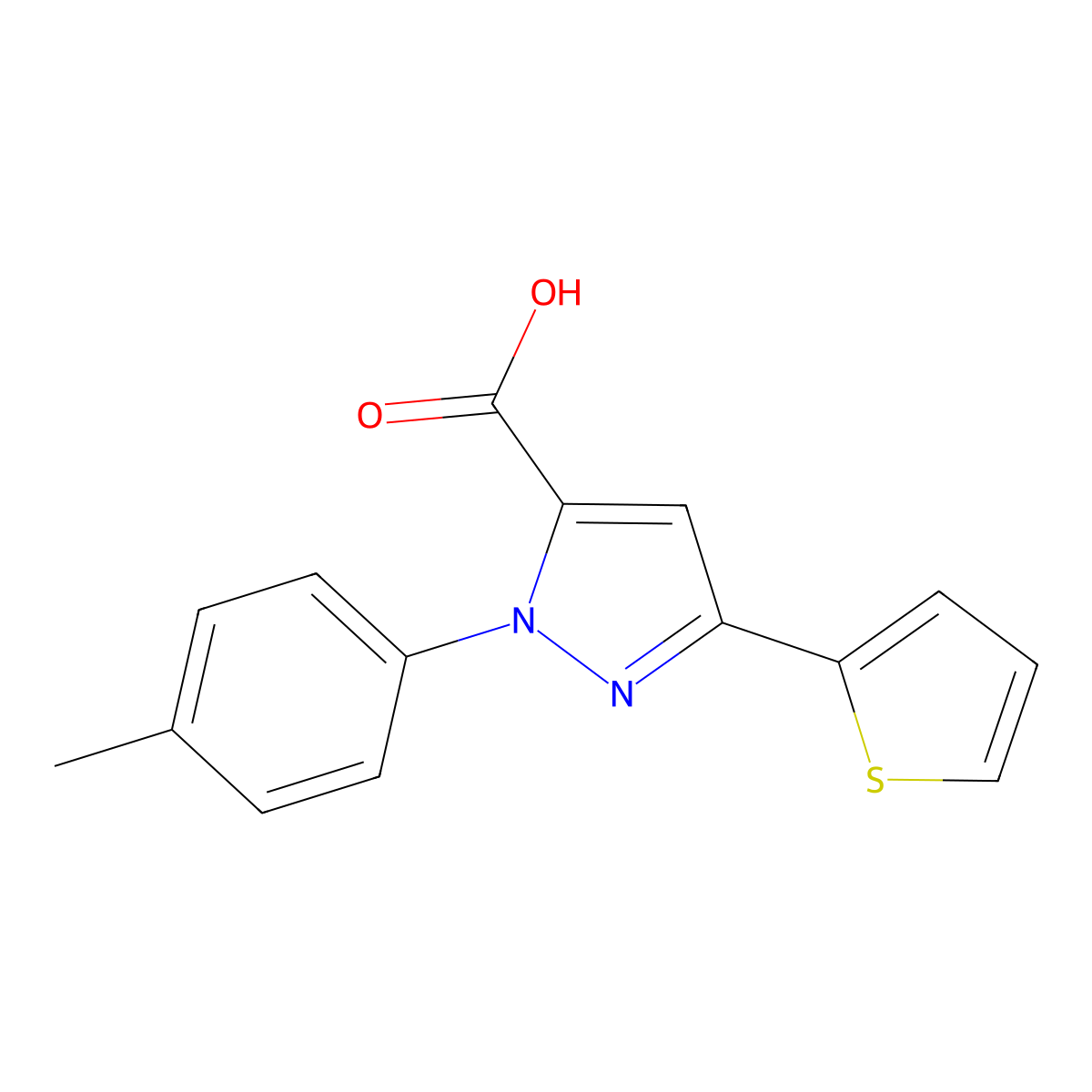 2-(4-Methylphenyl)-5-thiophen-2-ylpyrazole-3-carboxylic acid molecular structure, CAS 618382-78-8