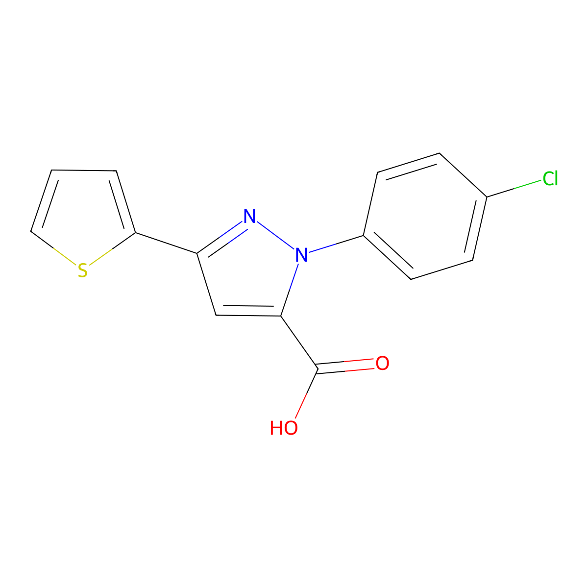 1-(4-Chlorophenyl)-3-(2-thienyl)-1H-pyrazole-5-carboxylic acid molecular structure, CAS 618382-79-9