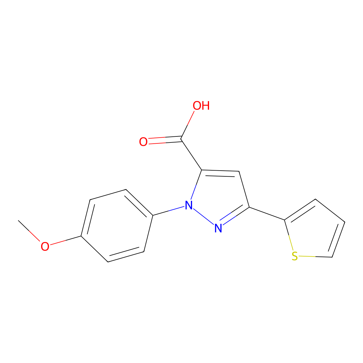 1-(4-methoxyphenyl)-3-(thiophen-2-yl)-1H-pyrazole-5-carboxylic acid molecular structure, CAS 618382-81-3