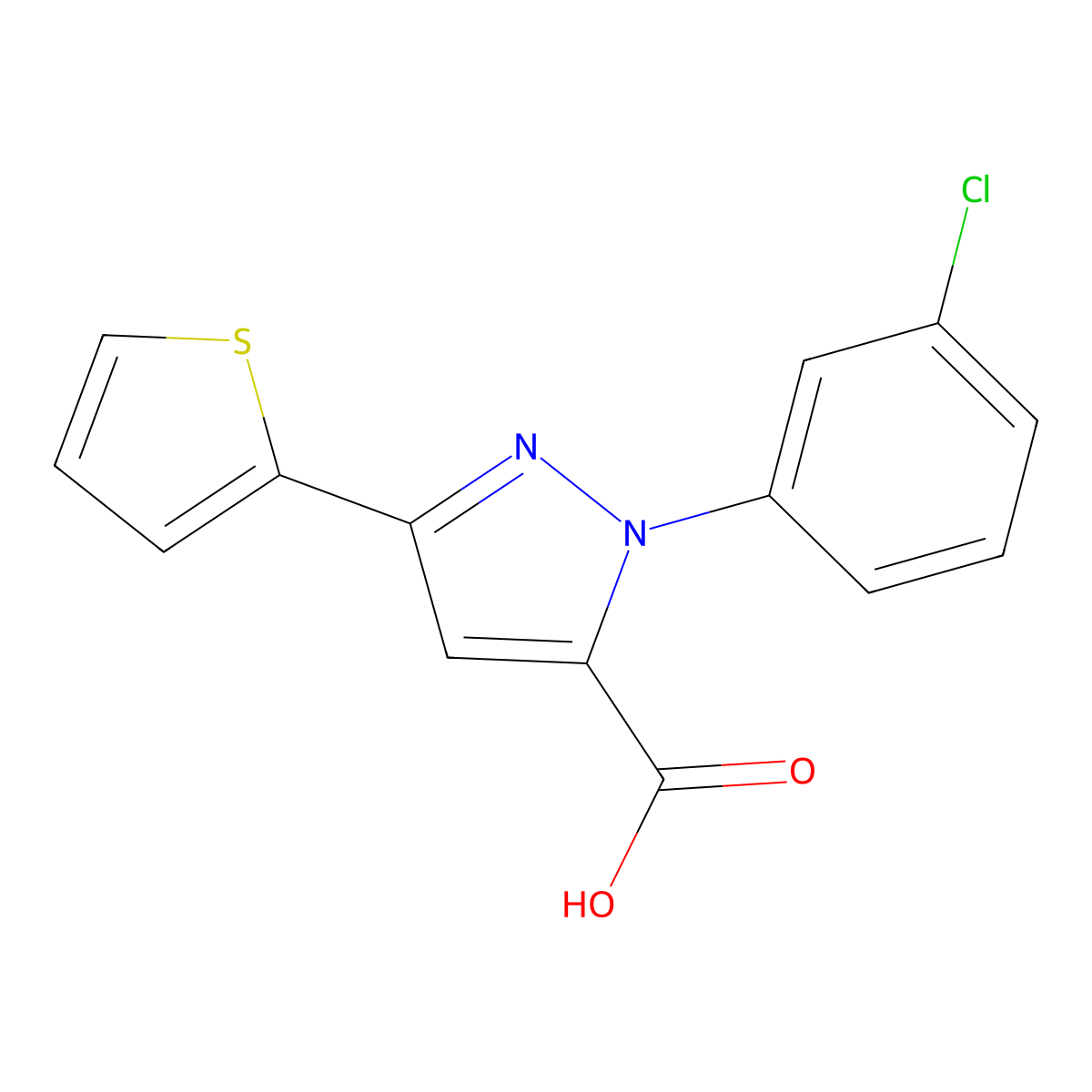 1-(3-Chlorophenyl)-3-(2-thienyl)-1H-pyrazole-5-carboxylic acid molecular structure, CAS 618382-83-5