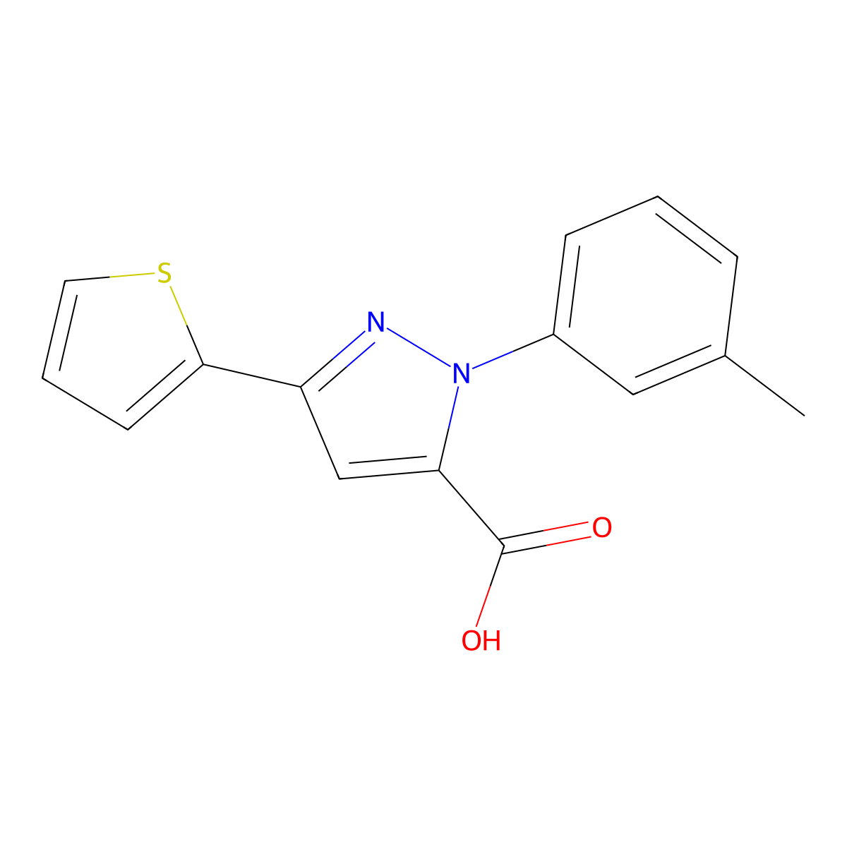 3-(Thiophen-2-YL)-1-M-tolyl-1H-pyrazole-5-carboxylic acid molecular structure, CAS 618382-84-6
