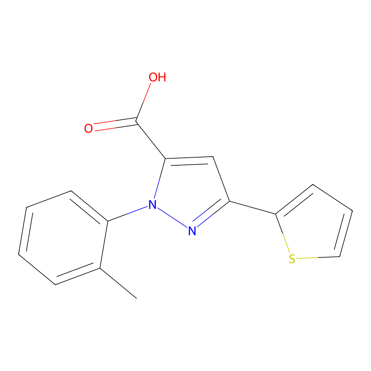 1-(2-Methylphenyl)-3-(2-thienyl)-1H-pyrazole-5-carboxylic acid molecular structure, CAS 618382-85-7
