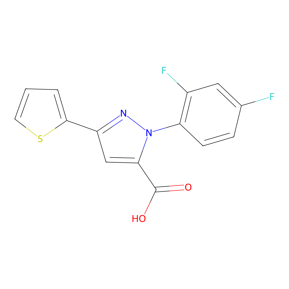 1-(2,4-difluorophenyl)-3-(thiophen-2-yl)-1H-pyrazole-5-carboxylic acid molecular structure, CAS 618382-86-8