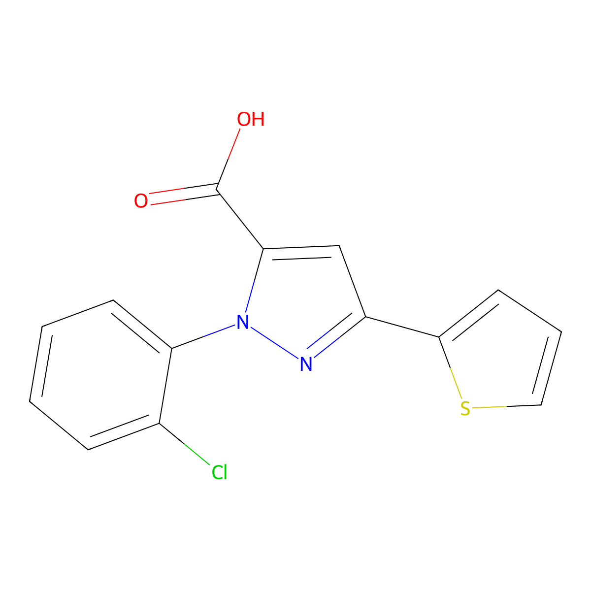 1-(2-Chlorophenyl)-3-(2-thienyl)-1H-pyrazole-5-carboxylic acid molecular structure, CAS 618382-88-0