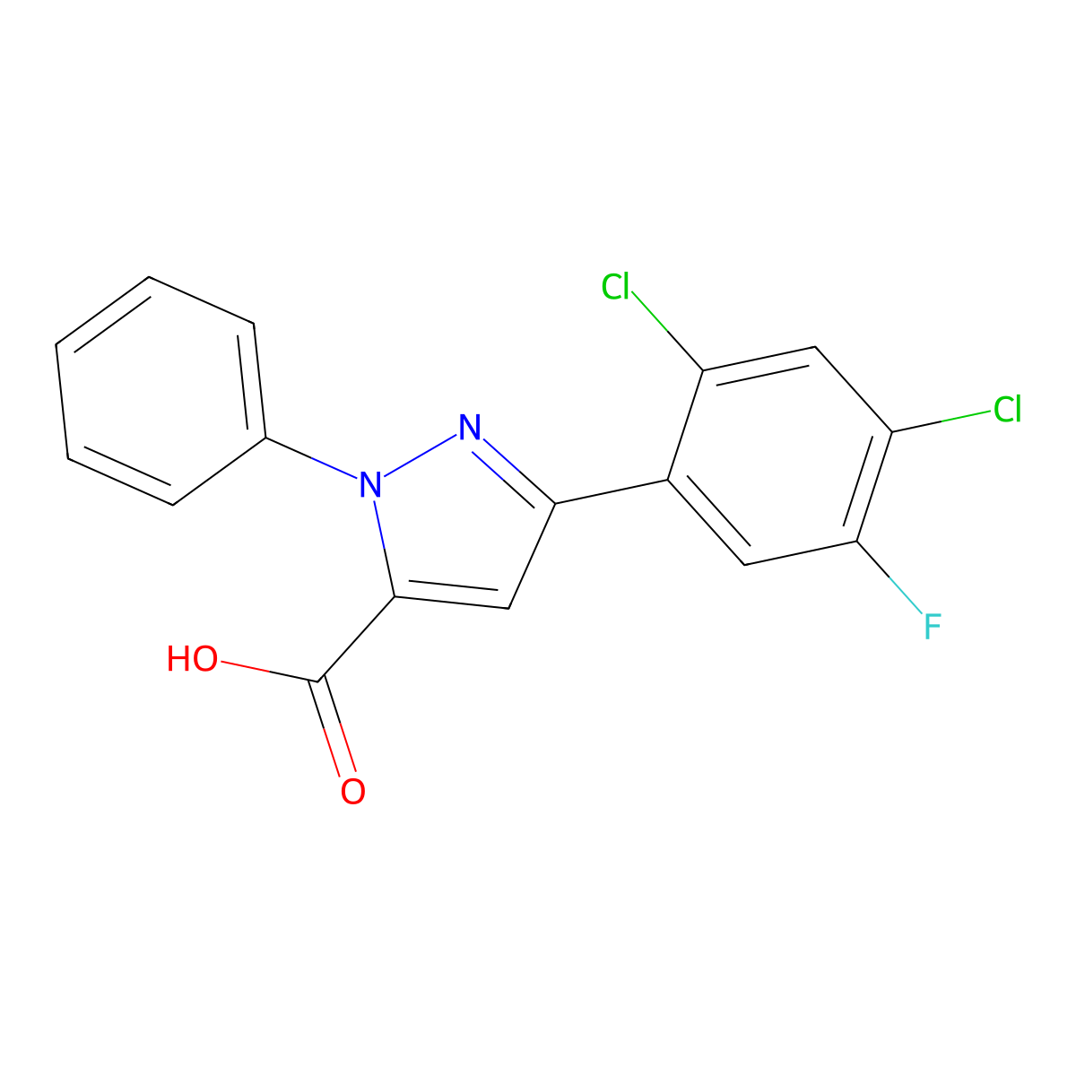 3-(2,4-Dichloro-5-fluorophenyl)-1-phenyl-1H-pyrazole-5-carboxylic acid molecular structure, CAS 618382-91-5