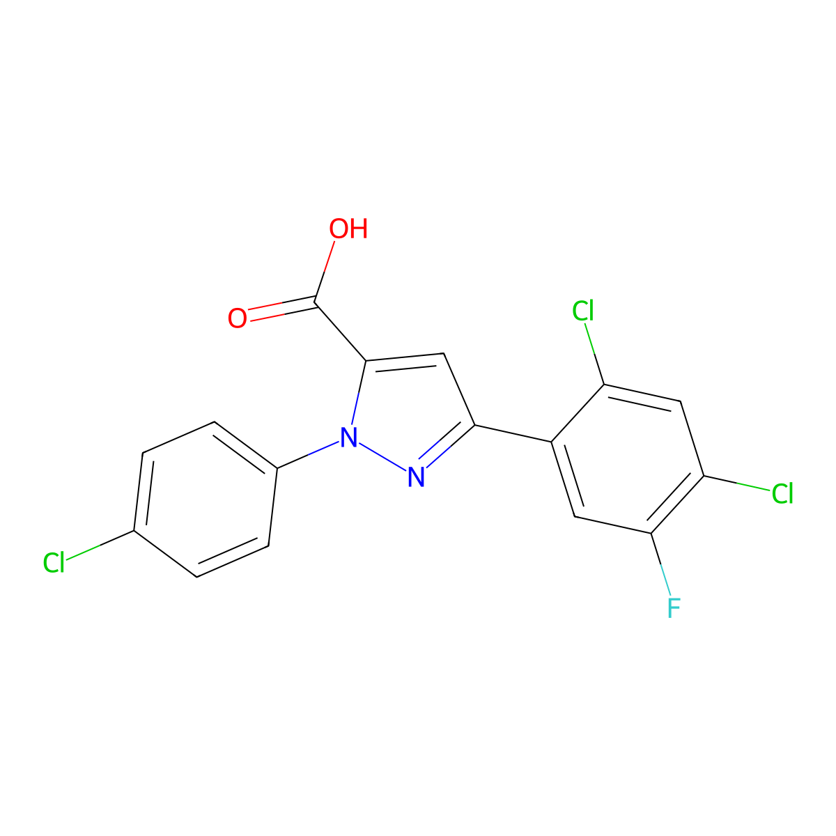 1-(4-Chlorophenyl)-3-(2,4-dichloro-5-fluorophenyl)-1H-pyrazole-5-carboxylic acid molecular structure, CAS 618382-92-6