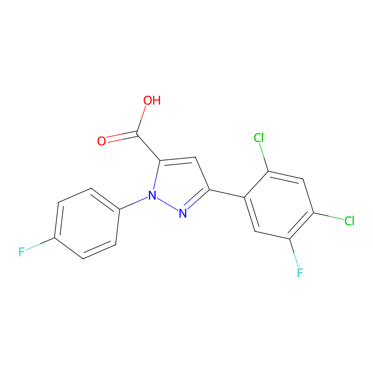 3-(2,4-Dichloro-5-fluorophenyl)-1-(4-fluorophenyl)-1H-pyrazole-5-carboxylic acid molecular structure, CAS 618382-93-7