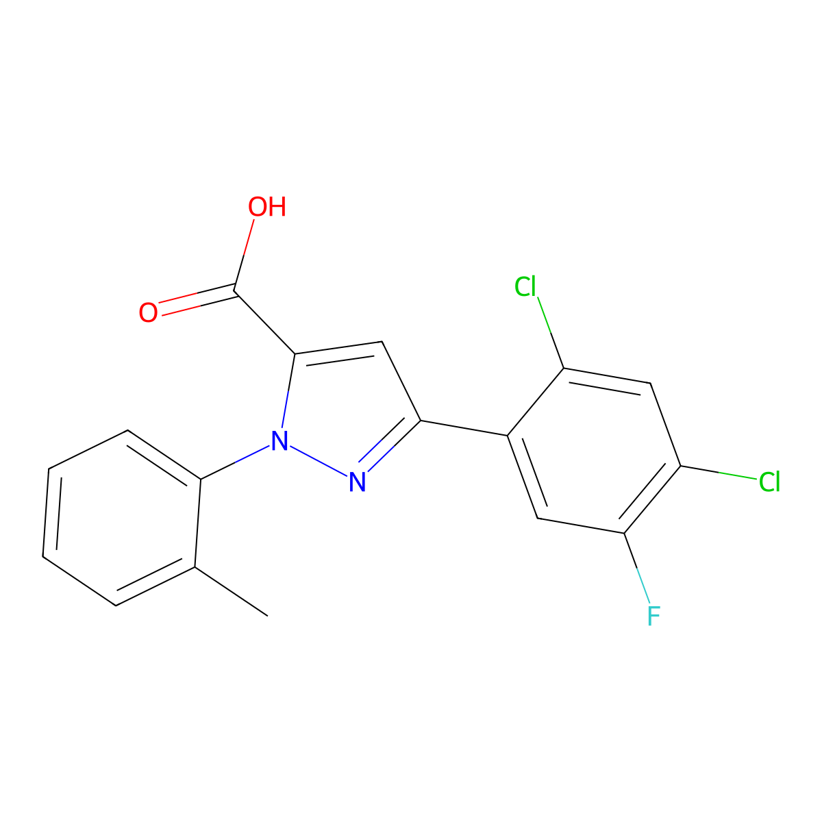 3-(2,4-Dichloro-5-fluorophenyl)-1-(2-methylphenyl)-1H-pyrazole-5-carboxylic acid molecular structure, CAS 618382-95-9