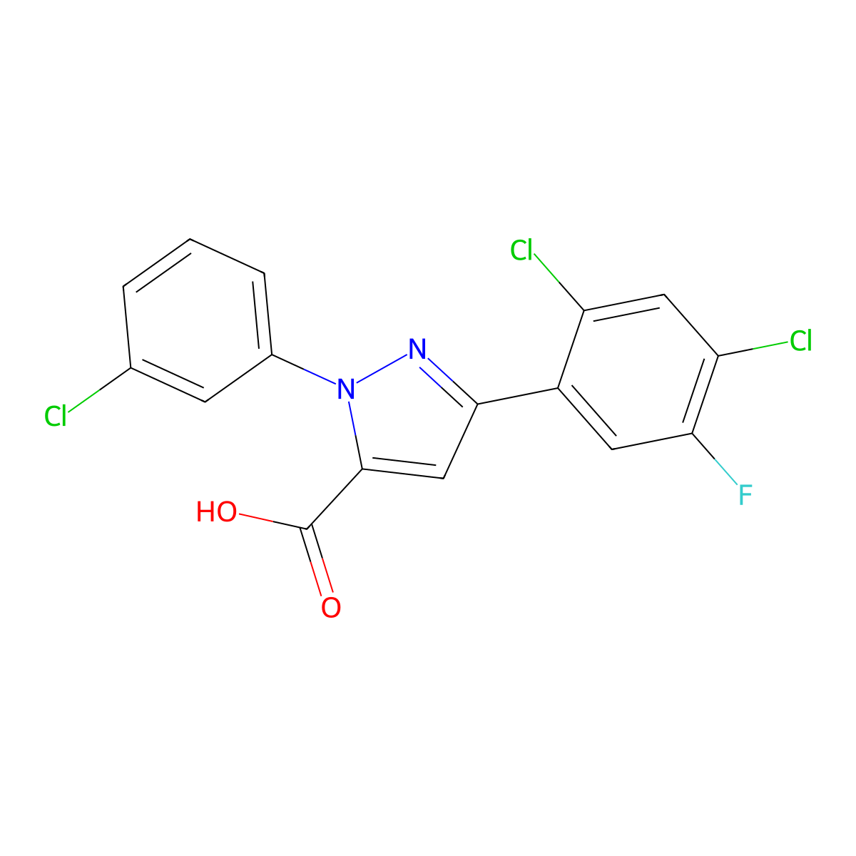 1-(3-Chlorophenyl)-3-(2,4-dichloro-5-fluorophenyl)-1H-pyrazole-5-carboxylic acid molecular structure, CAS 618382-96-0