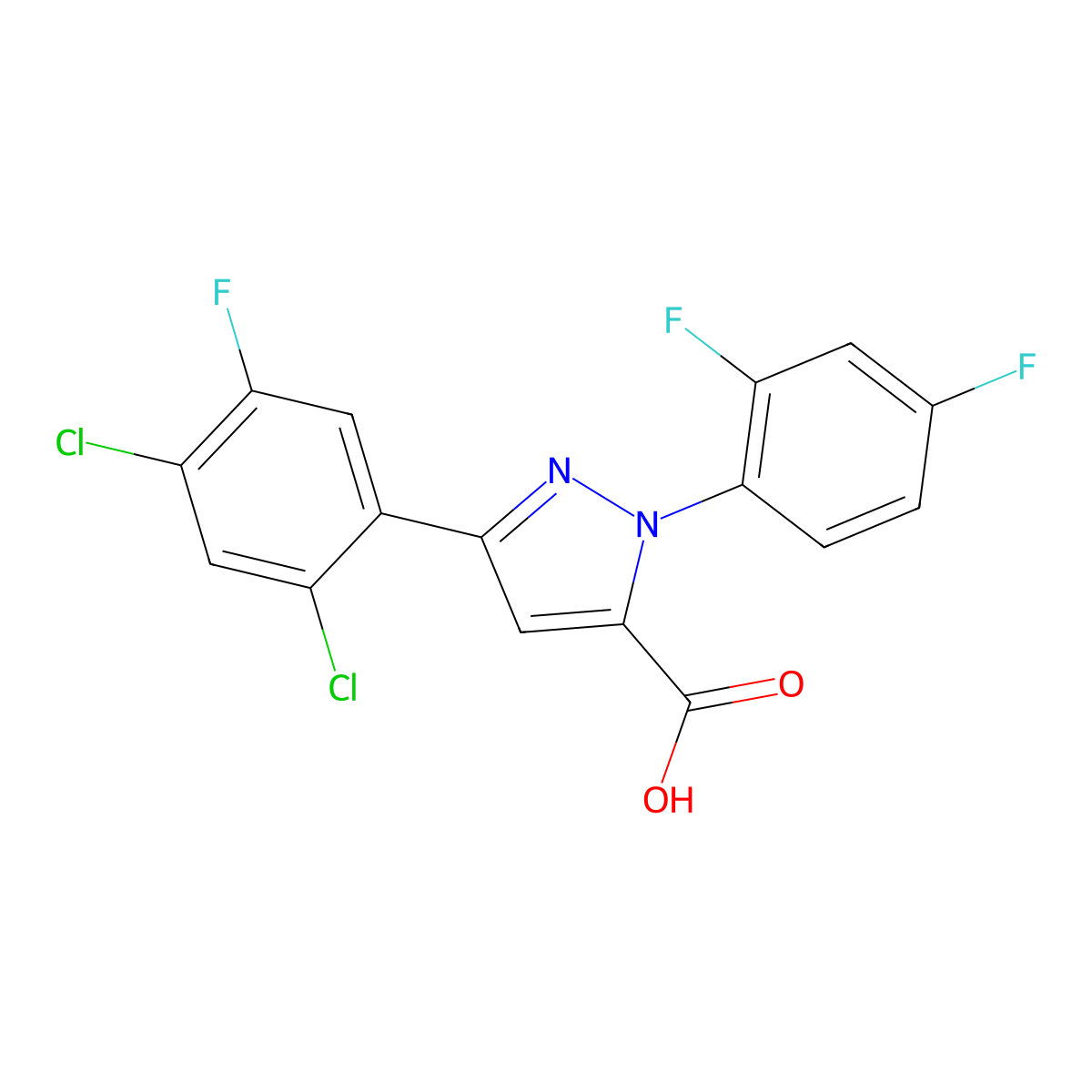 3-(2,4-Dichloro-5-fluorophenyl)-1-(2,4-difluorophenyl)-1H-pyrazole-5-carboxylic acid molecular structure, CAS 618382-97-1