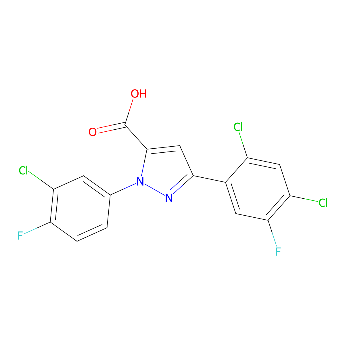 1-(3-Chloro-4-fluorophenyl)-3-(2,4-dichloro-5-fluorophenyl)-1H-pyrazole-5-carboxylic acid molecular structure, CAS 618382-98-2
