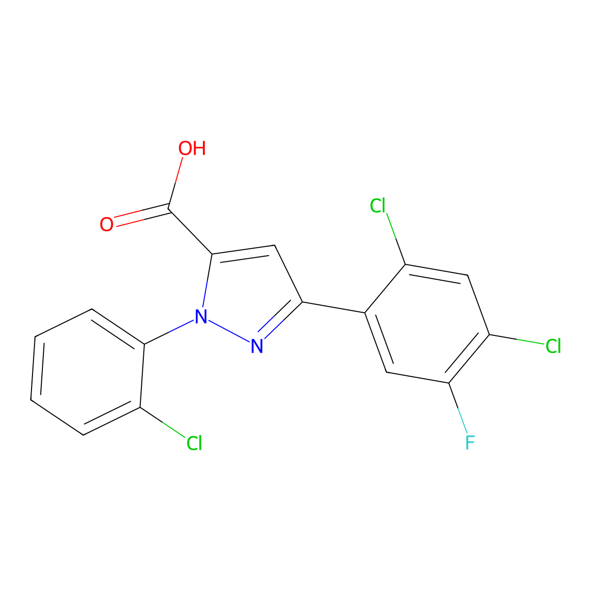 1-(2-Chlorophenyl)-3-(2,4-dichloro-5-fluorophenyl)-1H-pyrazole-5-carboxylic acid molecular structure, CAS 618382-99-3