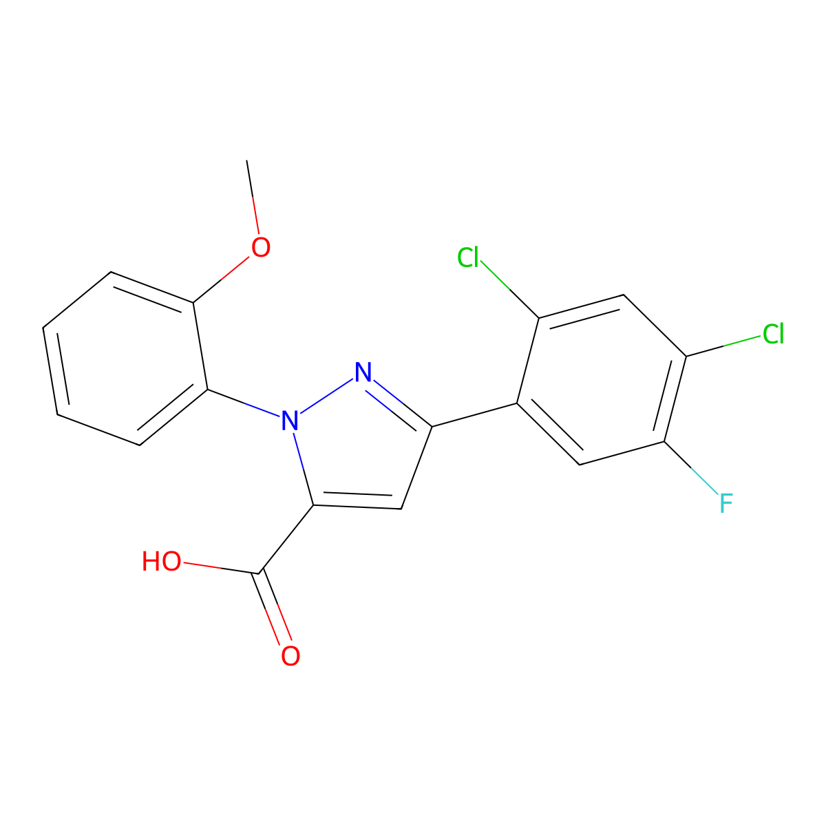 3-(2,4-Dichloro-5-fluorophenyl)-1-(2-methoxyphenyl)-1H-pyrazole-5-carboxylic acid molecular structure, CAS 618383-00-9