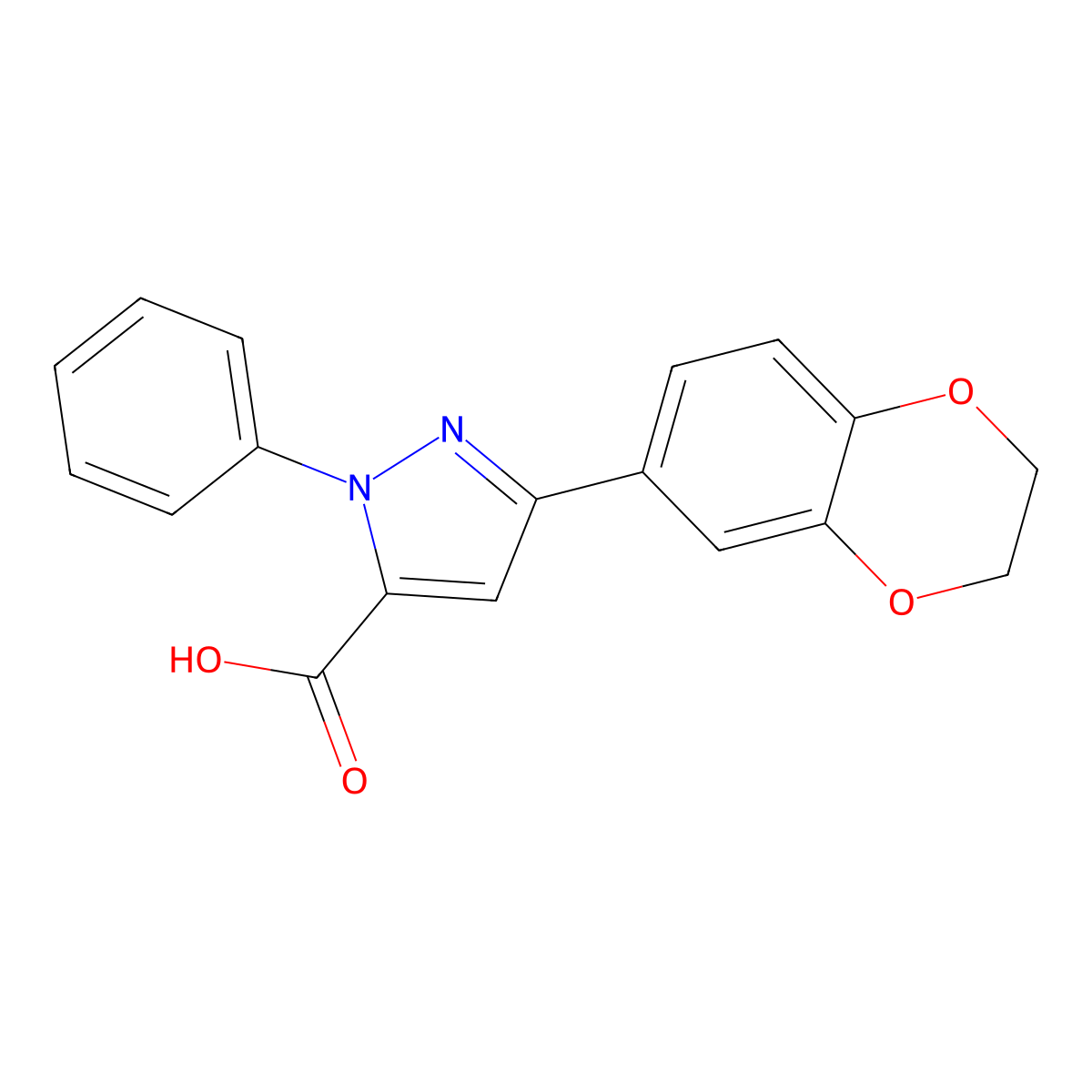 5-(2,3-Dihydro-1,4-benzodioxin-6-yl)-2-phenylpyrazole-3-carboxylic acid molecular structure, CAS 618383-01-0