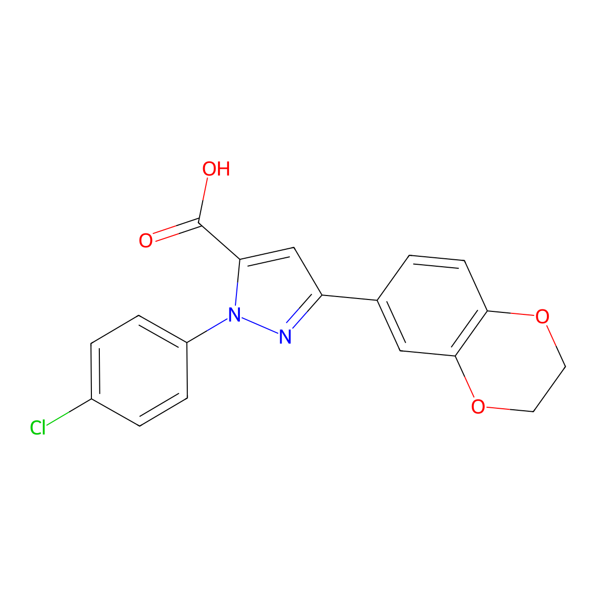1-(4-Chlorophenyl)-3-(2,3-dihydro-1,4-benzodioxin-6-YL)-1H-pyrazole-5-carboxylic acid molecular structure, CAS 618383-02-1