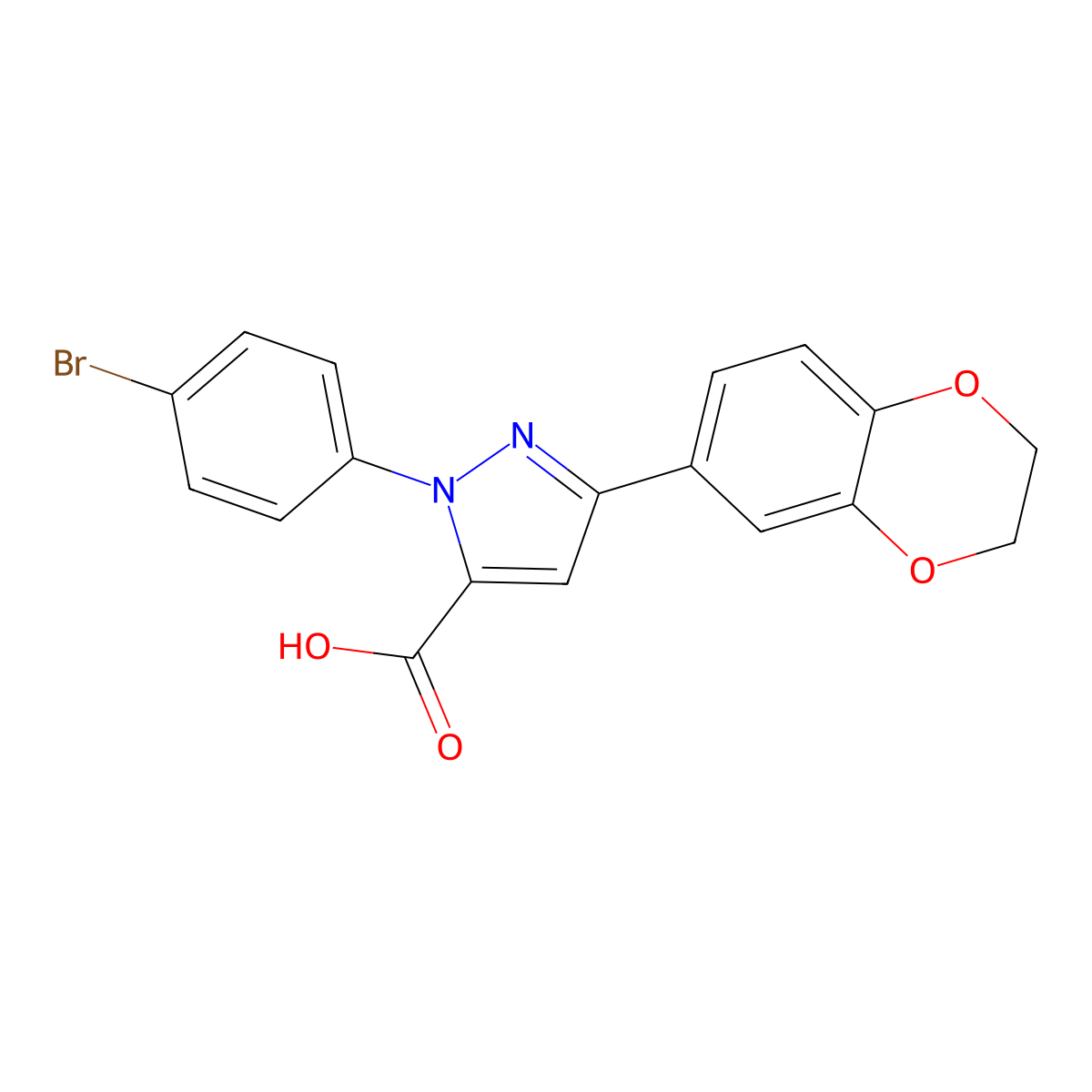 1-(4-Bromophenyl)-3-(2,3-dihydro-1,4-benzodioxin-6-YL)-1H-pyrazole-5-carboxylic acid molecular structure, CAS 618383-03-2