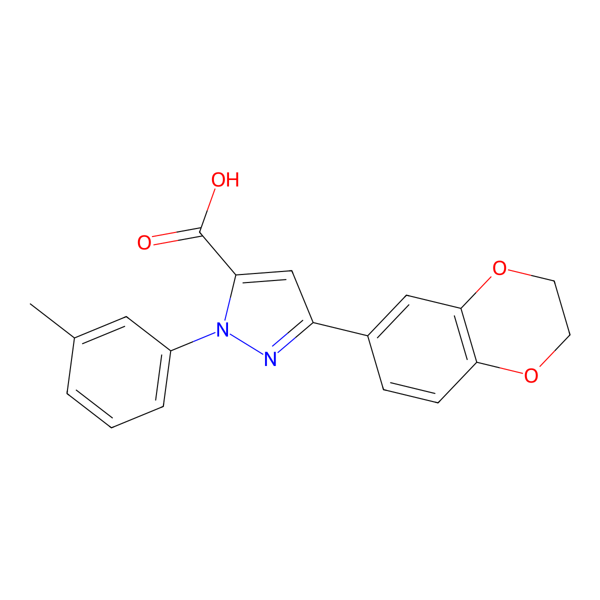 3-(2,3-Dihydrobenzo[b][1,4]dioxin-6-yl)-1-(m-tolyl)-1H-pyrazole-5-carboxylic acid molecular structure, CAS 618383-05-4
